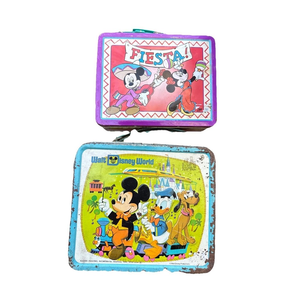 Vintage Disney Metal Lunch Box Lot Walt Disney World Country Bears Mickey Fiesta